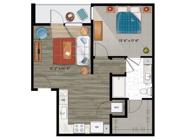 A3a floor plan, 1 Bedroom, 1 Bathroom at AMLI at Uptown apartments