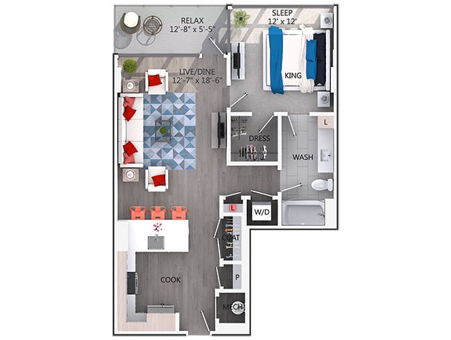 A3aP floor plan, 1 Bedroom, 1 Bathroom, Penthouse at AMLI Arts Center apartments