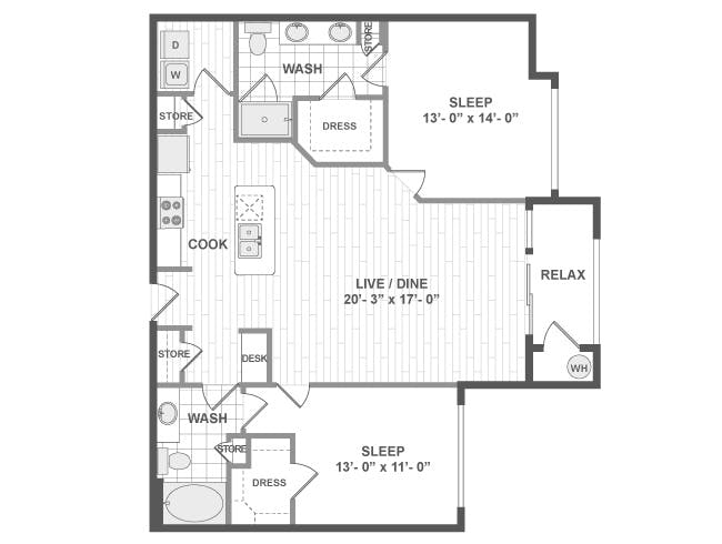 C5 floor plan, 2 Bedroom, 2 Bathroom at AMLI RidgeGate apartments