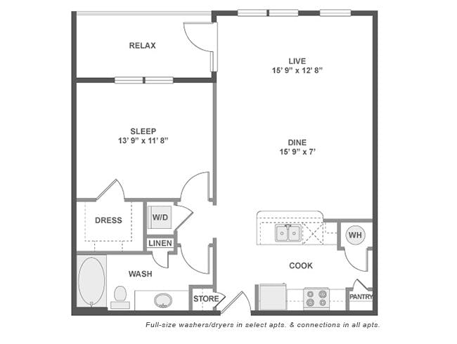 A4 floor plan, 1 Bedroom, 1 Bathroom at AMLI at Mueller apartments