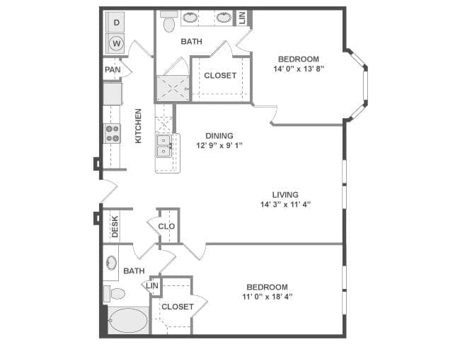 C6a floor plan, 2 Bedroom, 2 Bathroom at AMLI Eastside apartments