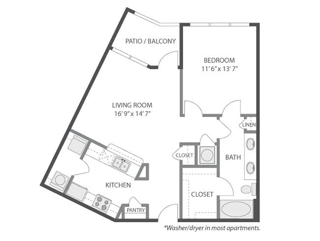 A3c floor plan, 1 Bedroom, 1 Bathroom at AMLI South Shore apartments