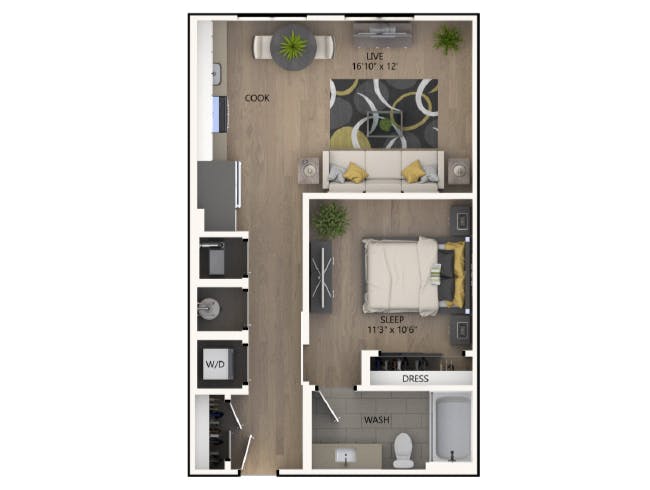 E1 floor plan, Studio, 1 Bathroom at AMLI RiNo apartments
