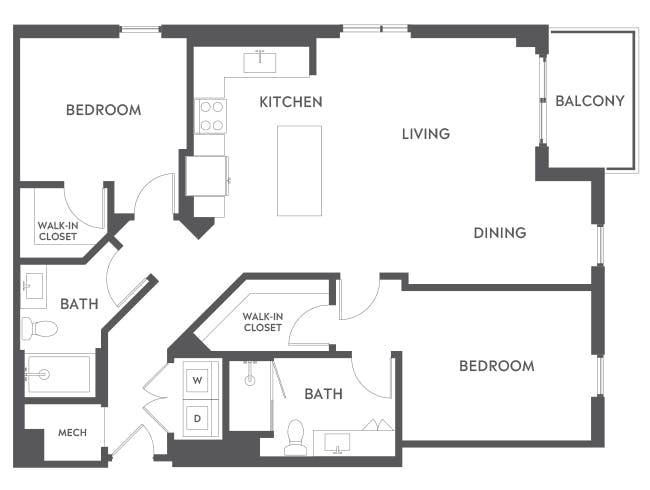 C6 floor plan, 2 Bedroom, 2 Bathroom at AMLI Midtown 29 apartments