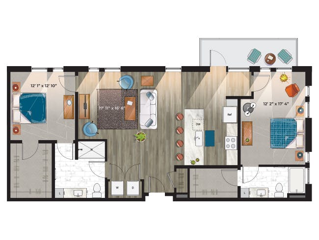 C8 floor plan, 2 Bedroom, 2 Bathroom at AMLI at Uptown apartments