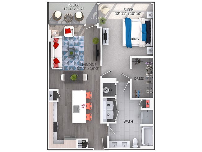 A5b floor plan, 1 Bedroom, 1 Bathroom at AMLI Arts Center apartments