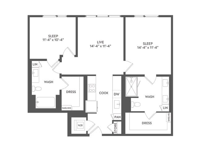 C4 floor plan, 2 Bedroom, 2 Bathroom at AMLI Art District apartments
