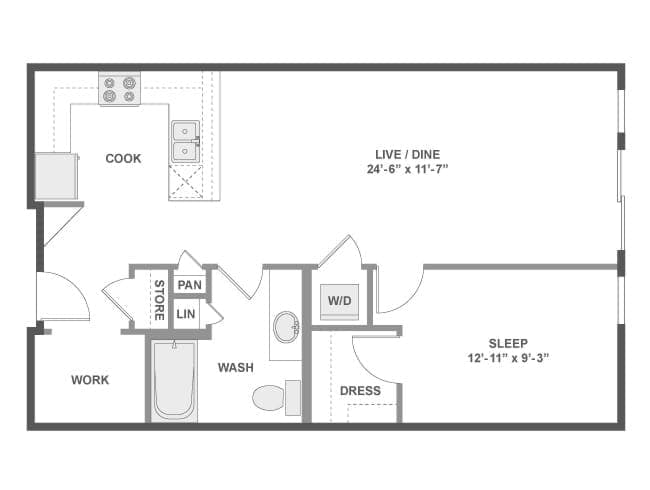 A3jD floor plan, 1 Bedroom, 1 Bathroom, Office at AMLI Wallingford apartments