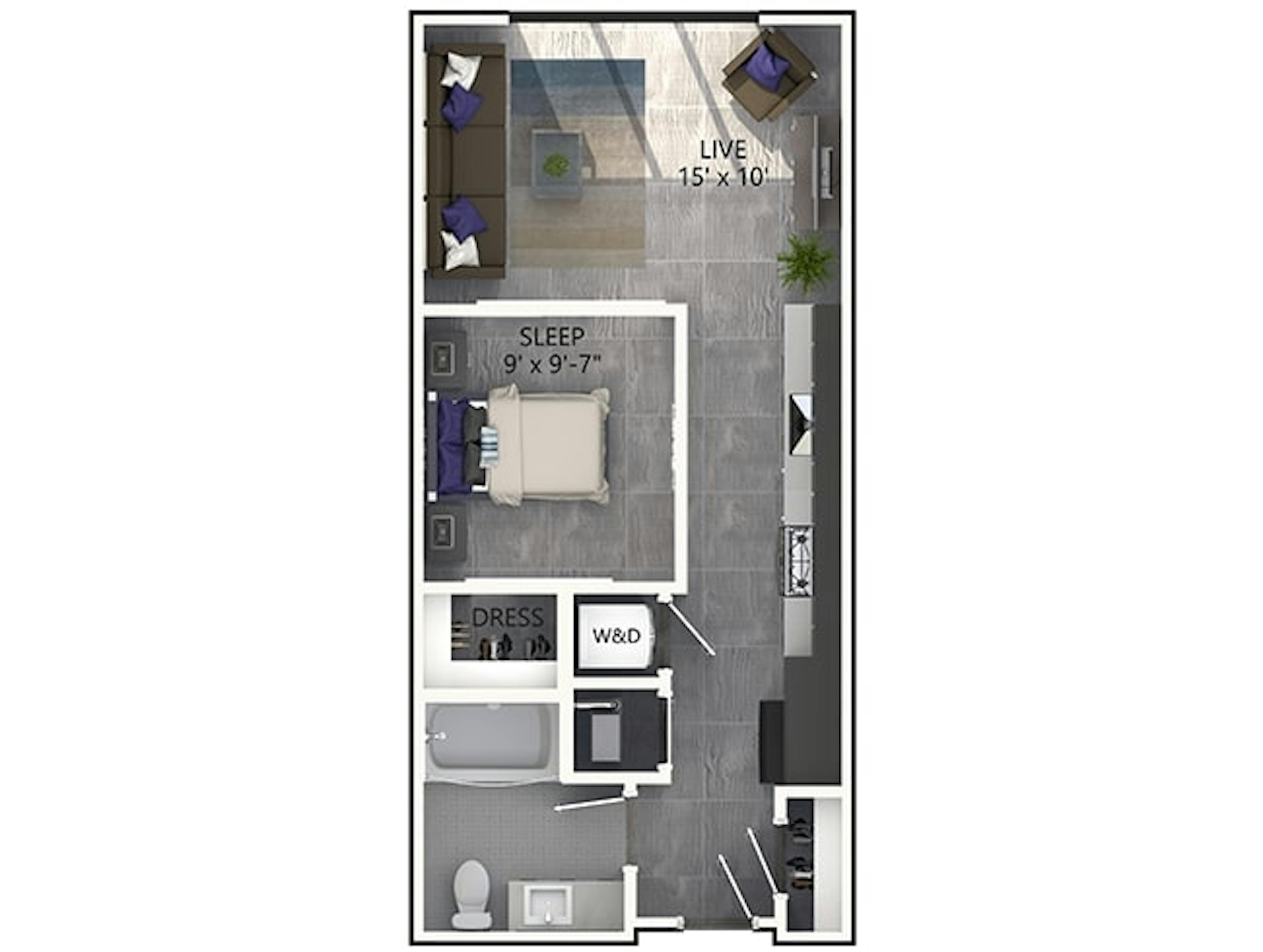 E1P floor plan, Studio, 1 Bathroom, Penthouse at AMLI Midtown Miami apartments