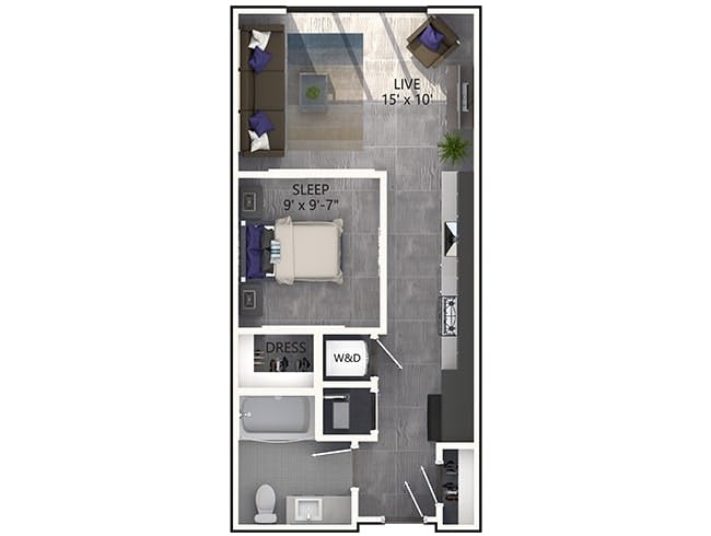 E1P floor plan, Studio, 1 Bathroom, Penthouse at AMLI Midtown Miami apartments