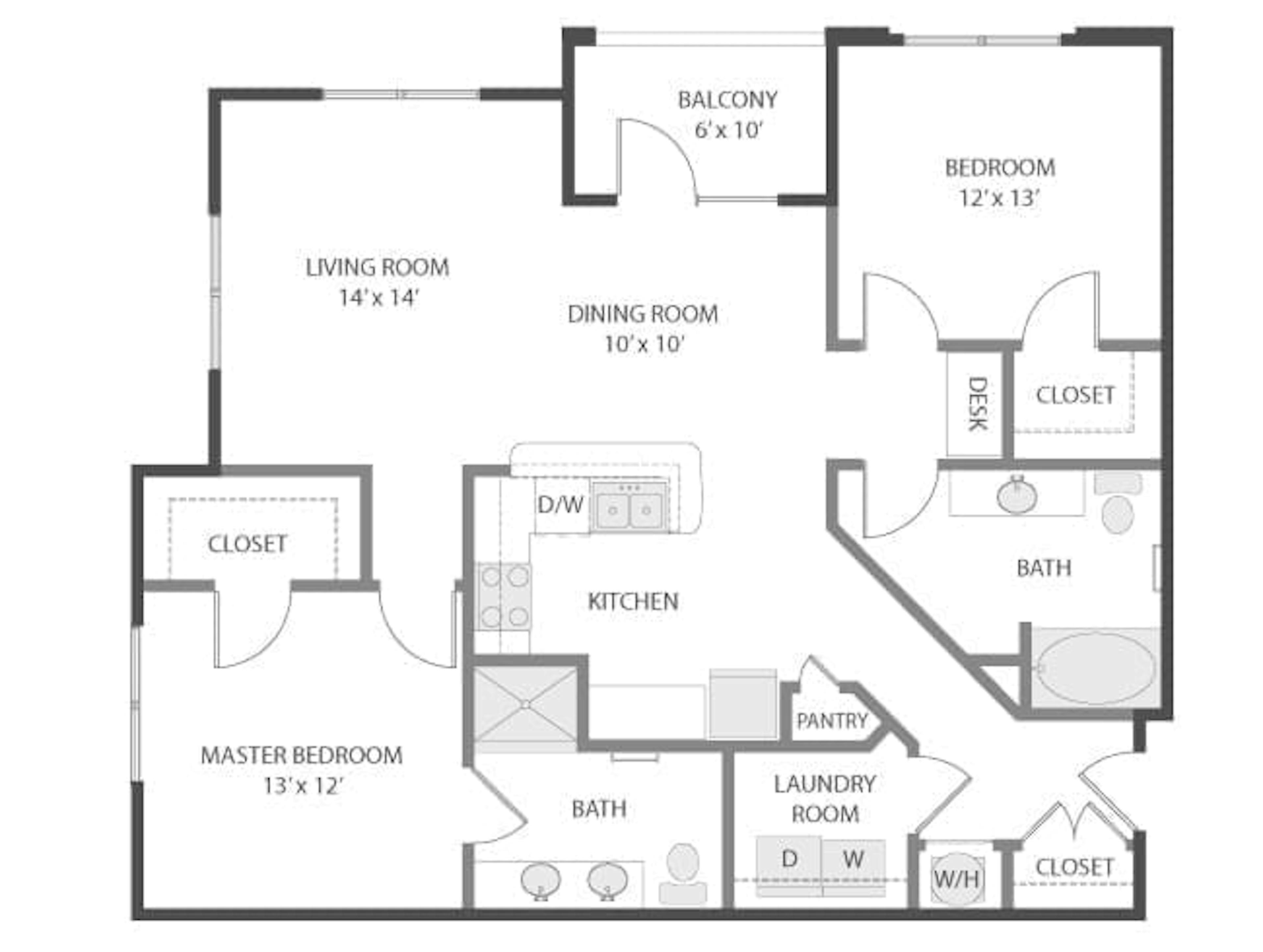 Evoke floor plan, 2 Bedroom, 2 Bathroom at AMLI Parkside apartments