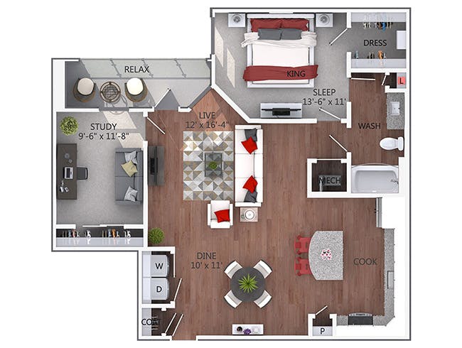 B5a floor plan, 2 Bedroom, 1 Bathroom at AMLI Denargo Market apartments