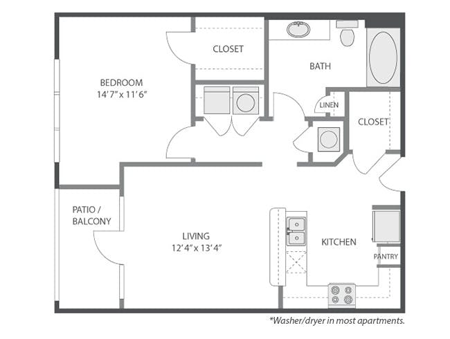 A3a floor plan, 1 Bedroom, 1 Bathroom at AMLI South Shore apartments