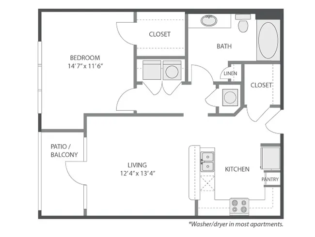 A3a floor plan, 1 Bedroom, 1 Bathroom at AMLI South Shore apartments