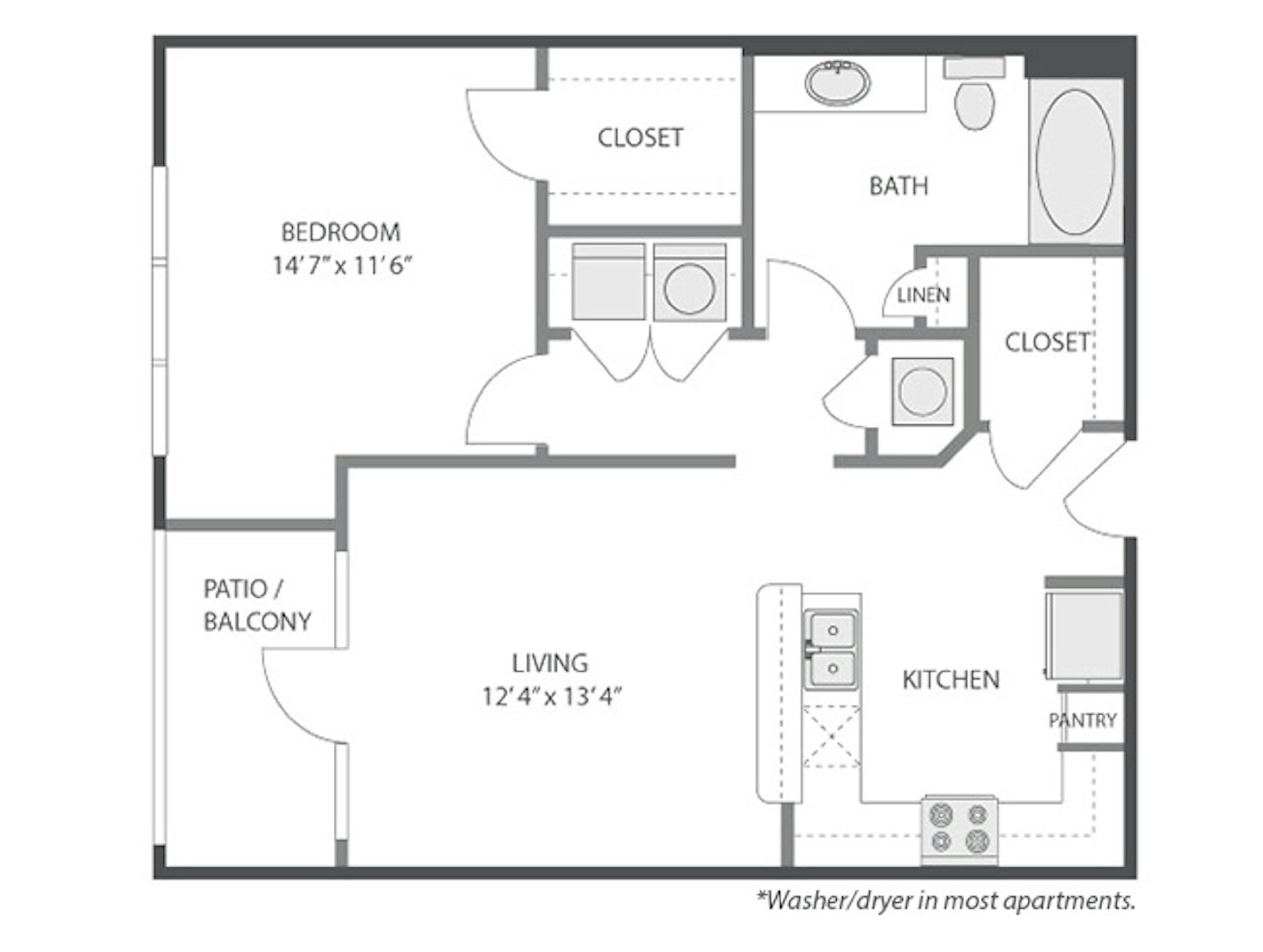 A3a floor plan, 1 Bedroom, 1 Bathroom at AMLI South Shore apartments