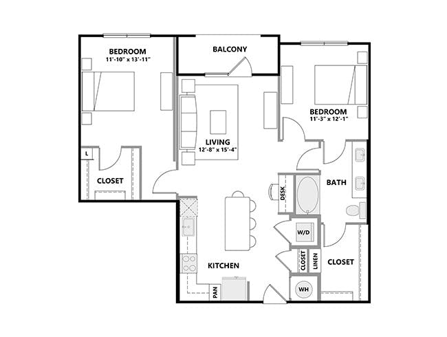 B5 floor plan, 2 Bedroom, 1 Bathroom at AMLI Addison apartments