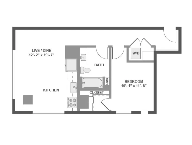 A3 floor plan, 1 Bedroom, 1 Bathroom at AMLI Arc apartments