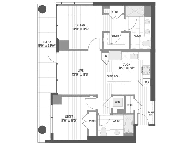 C3 floor plan, 2 Bedroom, 2 Bathroom at AMLI 808 apartments