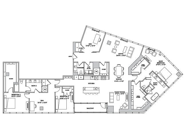 P4404 floor plan, 3 Bedroom, 2.5 Bathroom, Penthouse, Den/Office at AMLI Fountain Place apartments