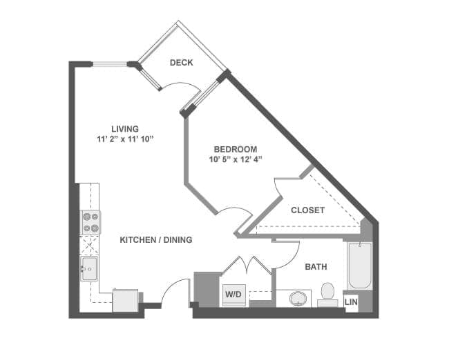 A2b floor plan, 1 Bedroom, 1 Bathroom at AMLI Lex on Orange apartments