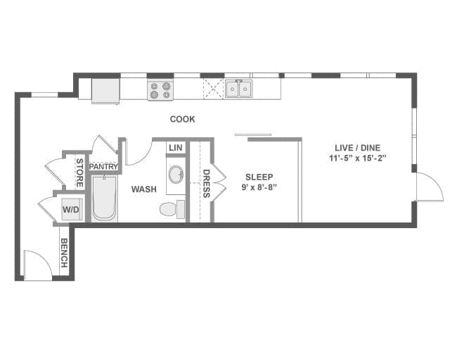 A2j floor plan, 1 Bedroom, 1 Bathroom at AMLI Wallingford apartments