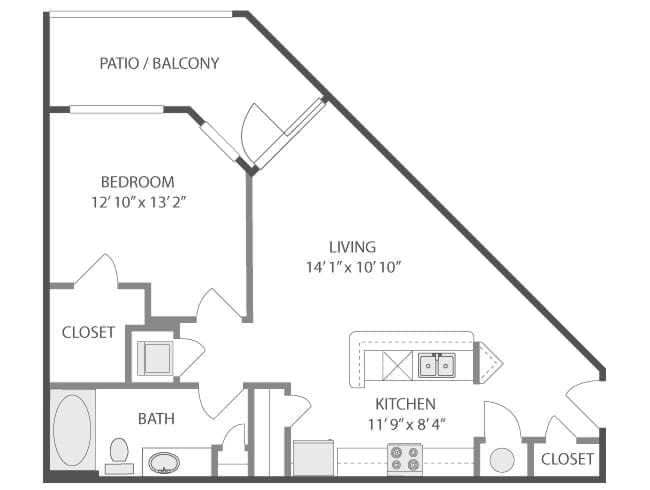A3 floor plan, 1 Bedroom, 1 Bathroom at AMLI Quadrangle apartments