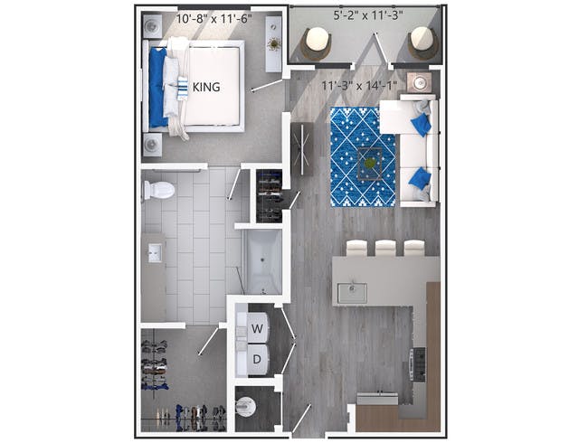 A3c floor plan, 1 Bedroom, 1 Bathroom, Flats at AMLI Lenox apartments