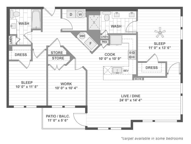 C7aD floor plan, 2 Bedroom, 2 Bathroom, Office at AMLI Deerfield apartments