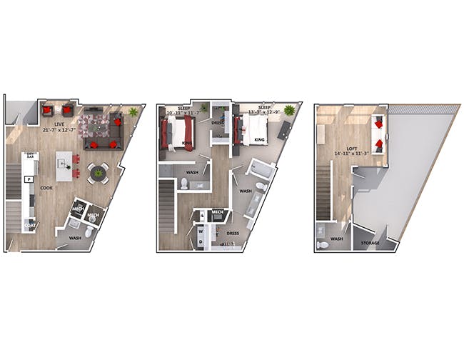 C13T floor plan, 2 Bedroom, 2 Bathroom, Townhome at AMLI Riverfront Green apartments