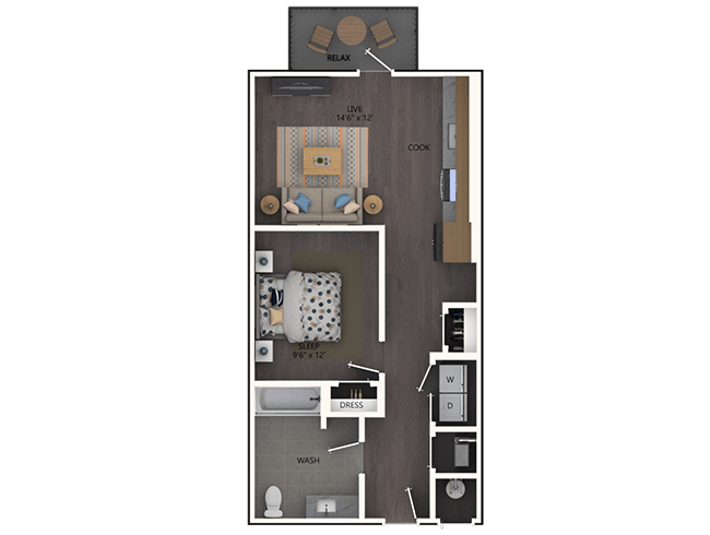E4 floor plan, Studio, 1 Bathroom at AMLI Broadway Park apartments