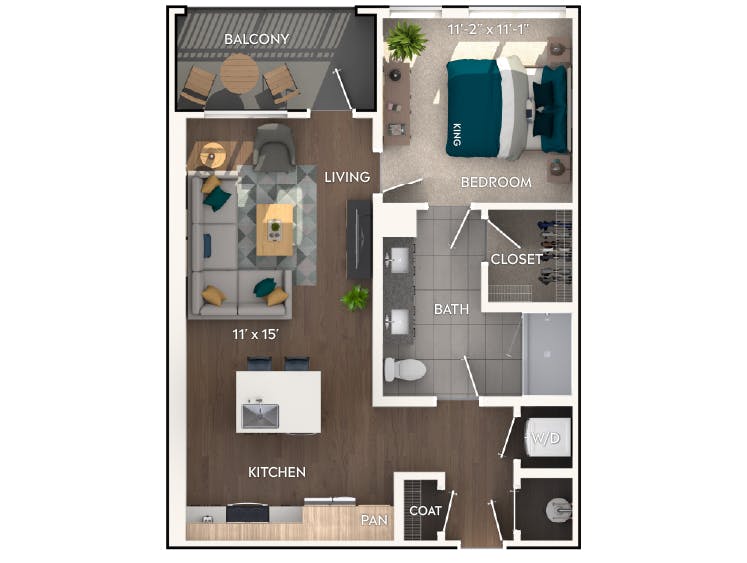 A2b floor plan, 1 Bedroom, 1 Bathroom at AMLI Flatiron apartments