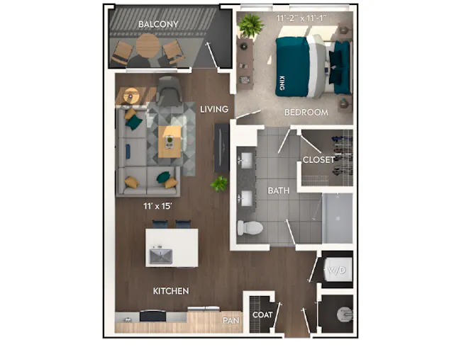 AMLI Flatiron A2b one-bedroom floor plan image - Atlanta, GA
