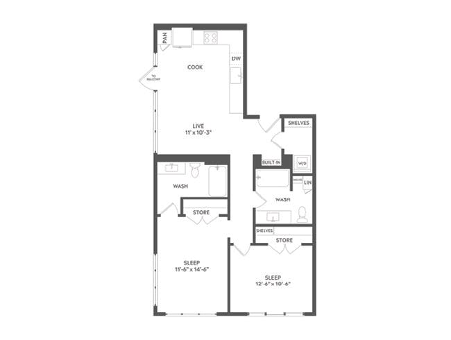 C3 floor plan, 2 Bedroom, 2 Bathroom at AMLI Art District apartments