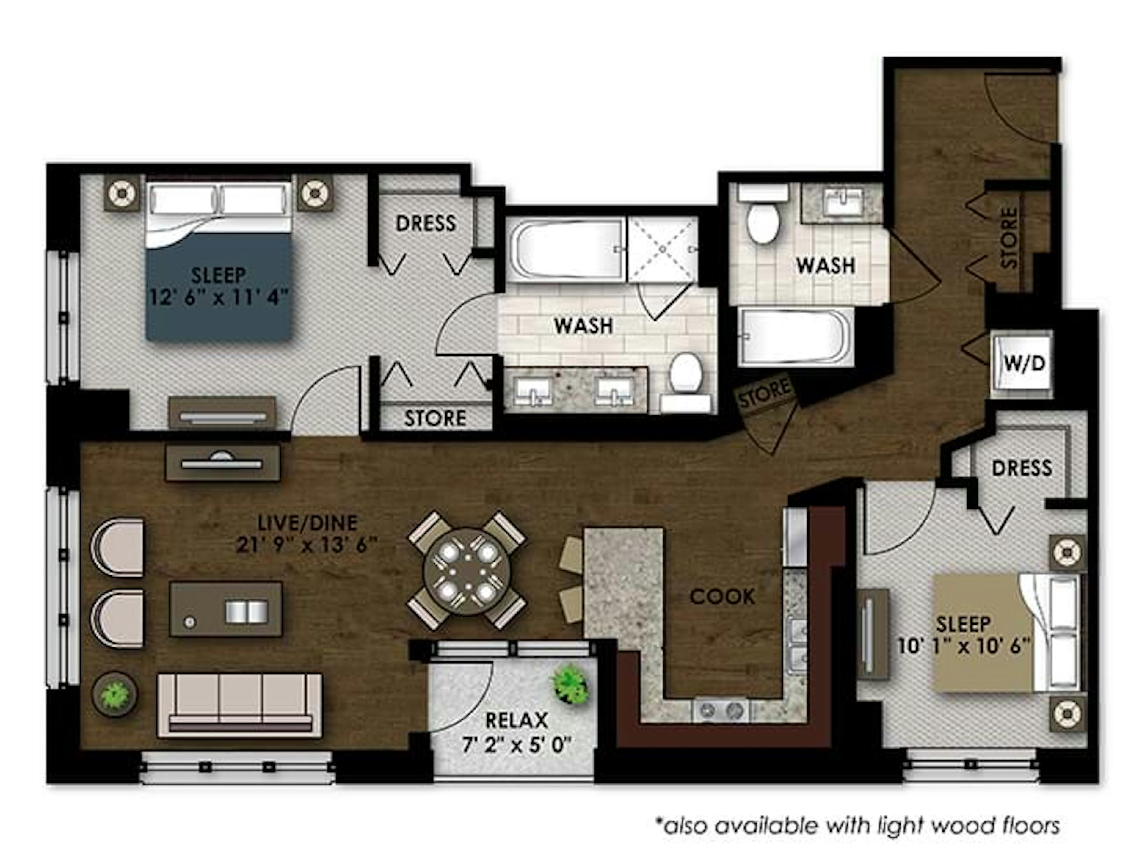 C550 floor plan, 2 Bedroom, 2 Bathroom at AMLI River North apartments