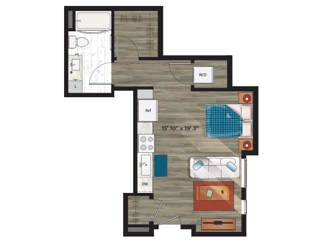 E2 floor plan, Studio, 1 Bathroom at AMLI at Uptown apartments