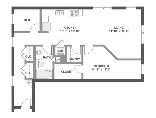 A5DX floor plan, 1 Bedroom, 1 Bathroom, Den/Office at AMLI South Lake Union apartments