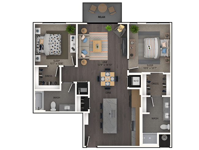 C4b floor plan, 2 Bedroom, 2 Bathroom at AMLI Broadway Park apartments
