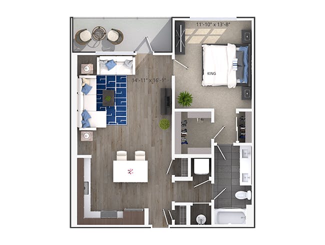 Oakhurst (A4) floor plan, 1 Bedroom, 1 Bathroom at AMLI Decatur apartments