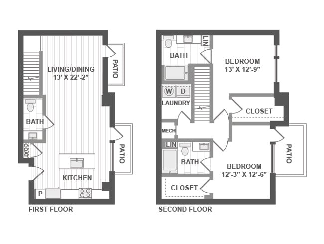 C8T floor plan, 2 Bedroom, 2 Bathroom, Townhome at AMLI Park Broadway apartments