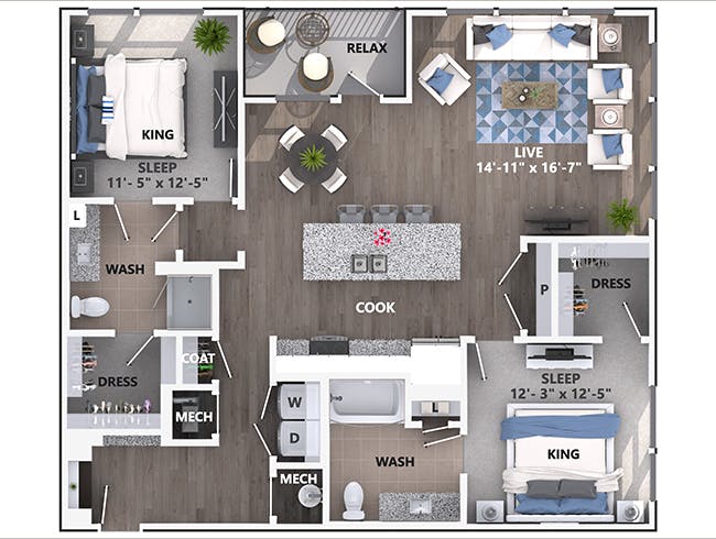 C6 floor plan, 2 Bedroom, 2 Bathroom at AMLI Littleton Village apartments