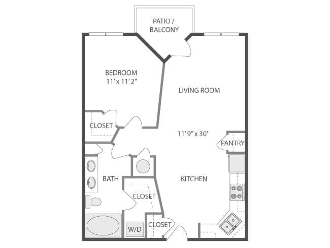 A350 floor plan, 1 Bedroom, 1 Bathroom at AMLI Lindbergh apartments