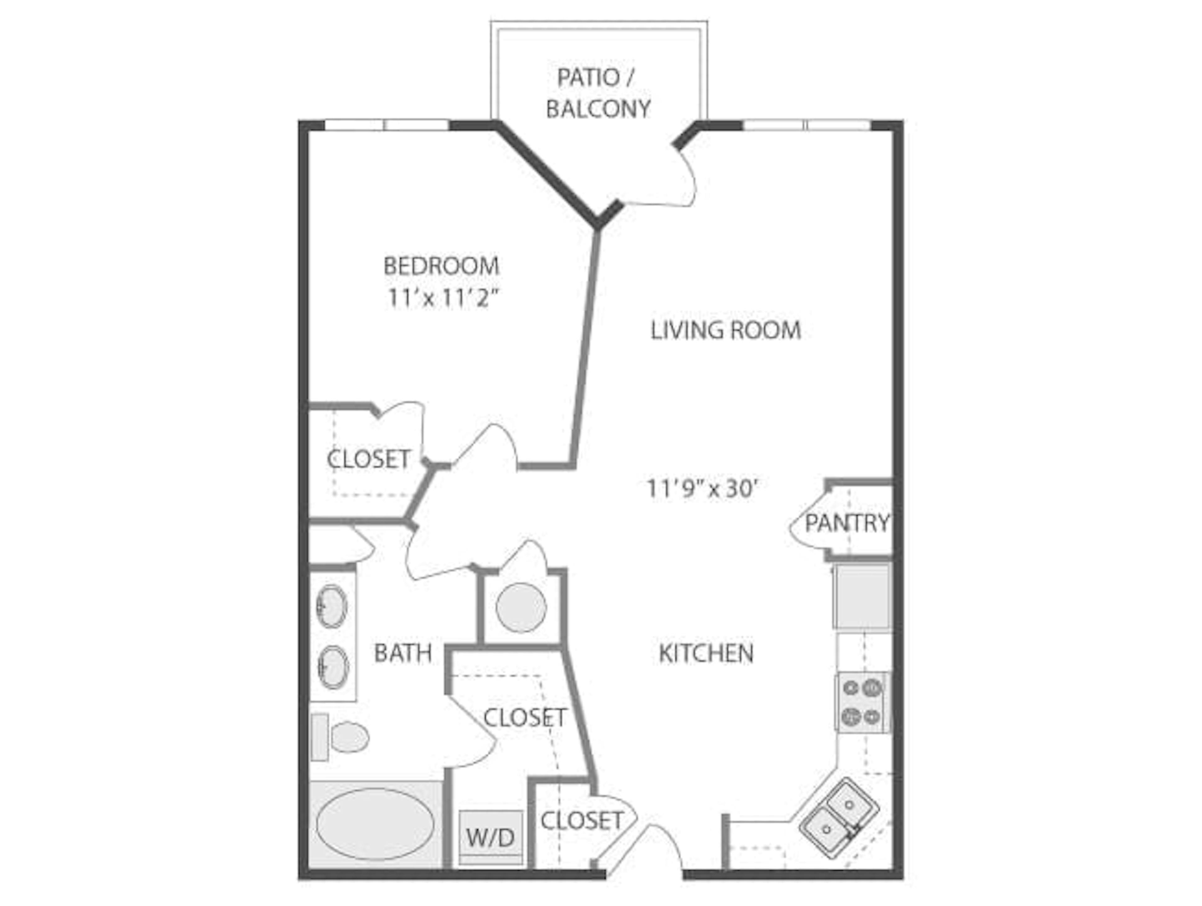 A350 floor plan, 1 Bedroom, 1 Bathroom at AMLI Lindbergh apartments