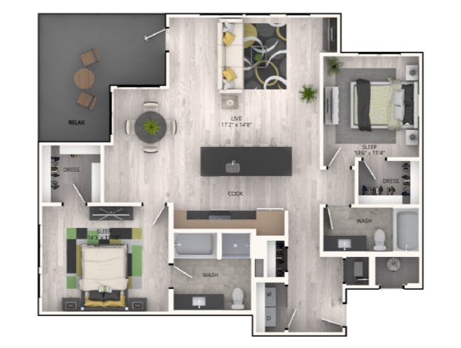 C6a floor plan, 2 Bedroom, 2 Bathroom at AMLI RiNo apartments