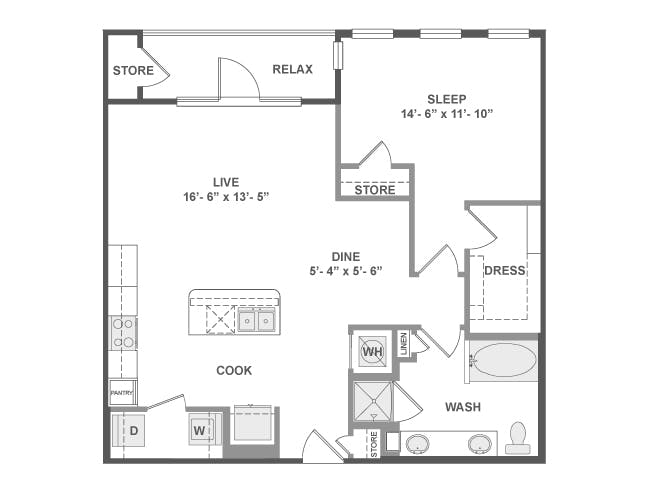 A5a floor plan, 1 Bedroom, 1 Bathroom at AMLI on Aldrich apartments
