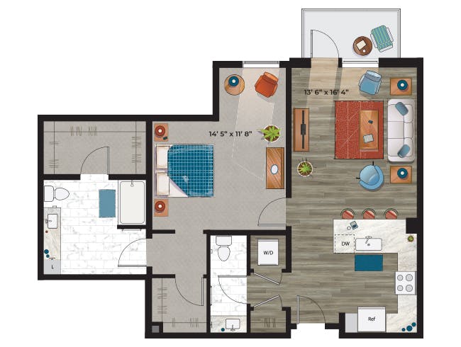 A6a floor plan, 1 Bedroom, 1 Bathroom at AMLI at Uptown apartments