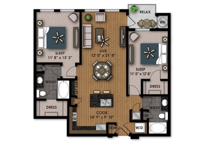 C500 floor plan, 2 Bedroom, 2 Bathroom at AMLI Riverfront Park apartments