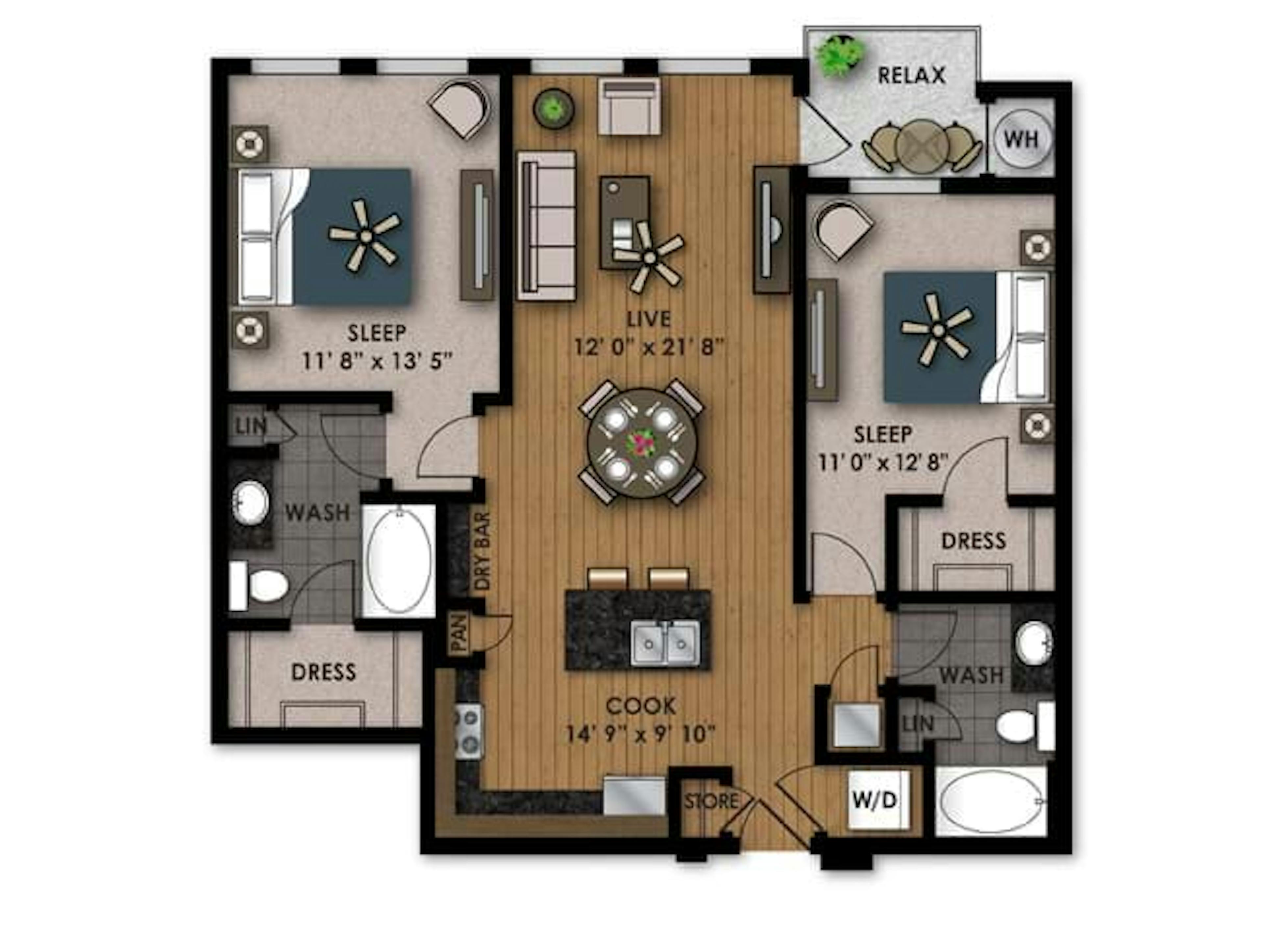 C500 floor plan, 2 Bedroom, 2 Bathroom at AMLI Riverfront Park apartments