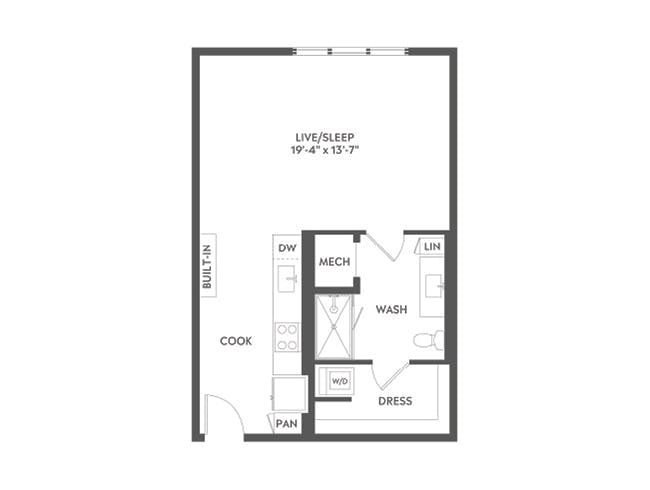 E9 floor plan, Studio, 1 Bathroom at AMLI Art District apartments