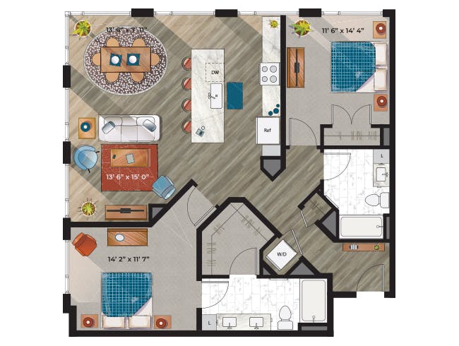 C6d floor plan, 2 Bedroom, 2 Bathroom at AMLI at Uptown apartments