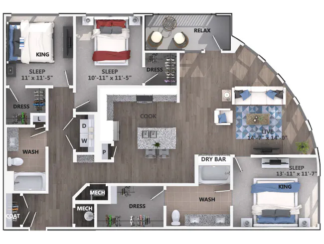 D5 floor plan, 3 Bedroom, 2 Bathroom at AMLI Littleton Village apartments